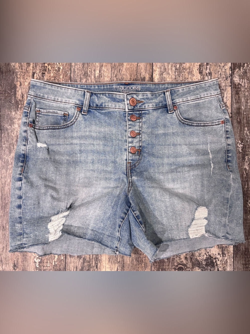 Maurices Light Blue Distressed Denim Shorts